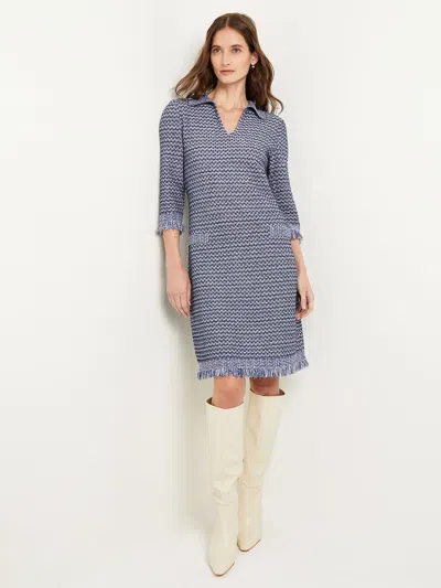 Shop Misook Fringe Trim Intarsia Knit Shift Dress In Multi