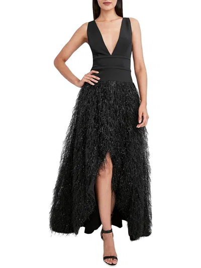 Shop Bcbgmaxazria Womens Feathers Hi-low Evening Dress In Black
