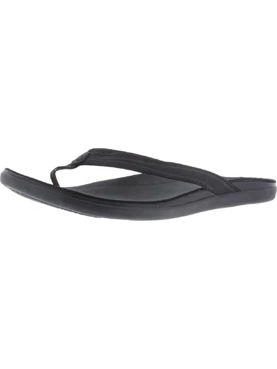 Shop Olukai Aukai Womens Leather Slip On Thong Sandals In Black