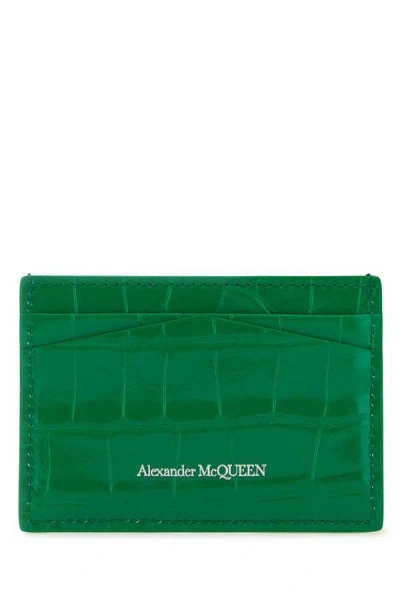 Shop Alexander Mcqueen Woman Grass Green Leather Card Holder