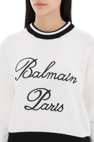 Shop Balmain Embroidered Logo Pullover Women In White
