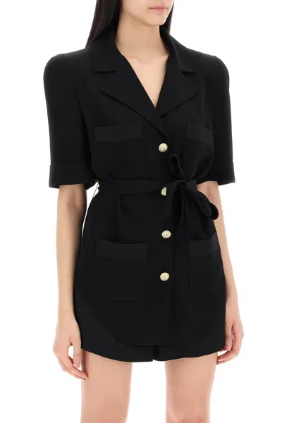 Shop Balmain Short-sleeved Crepe Shirt For Women In Black