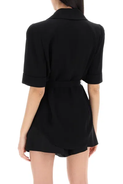 Shop Balmain Short-sleeved Crepe Shirt For Women In Black