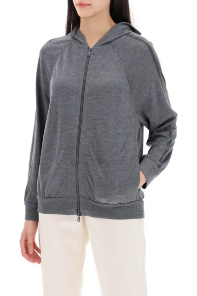 Shop Brunello Cucinelli Cotton And Silk Blend Knit Sweater. Women In Gray