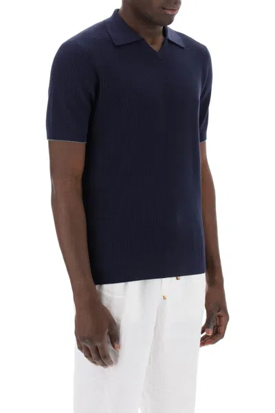 Shop Brunello Cucinelli Cotton Knit Polo Shirt Men In Blue
