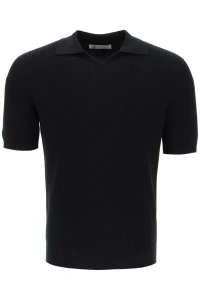 Shop Brunello Cucinelli Cotton Knit Polo Shirt Men In Black