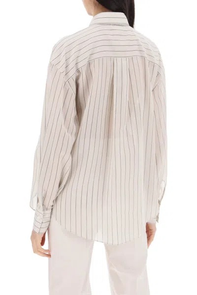 Shop Brunello Cucinelli Lightweight Sparkling Stripe Shirt Women In Cream