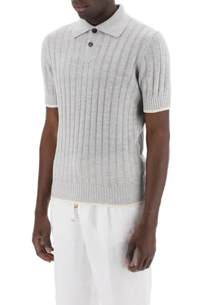 Shop Brunello Cucinelli Ribbed Knit Polo Shirt Men In Gray