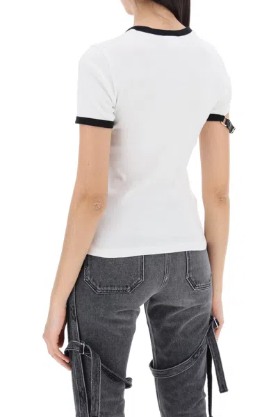 Shop Courrèges Courreges Leather Strap T-shirt With Sleeve Detail. Women In White