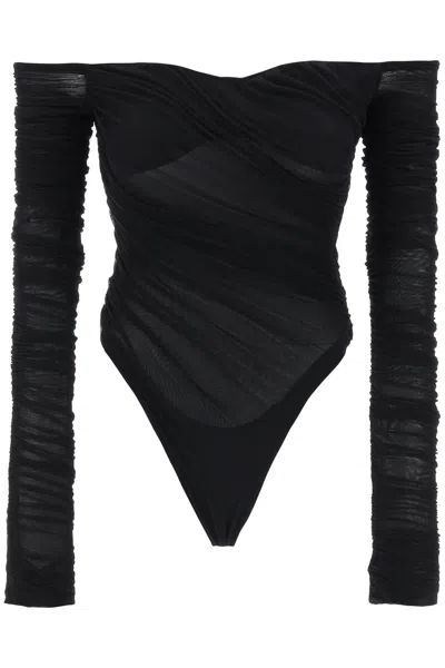 Shop Mugler Off-shoulder Mesh Body Women In Black