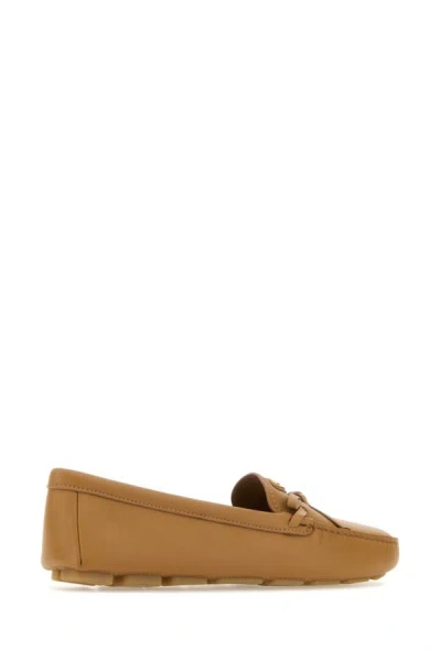 Shop Prada Woman Caramel Leather Loafers In Brown