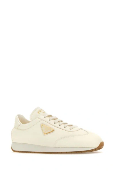Shop Prada Woman Ivory Leather Sneakers In White