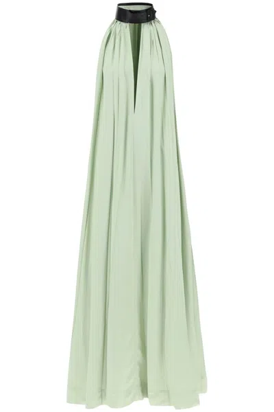 Shop Ferragamo Salvatore  Maxi Dress With Leather Buckle Detail Women In Green