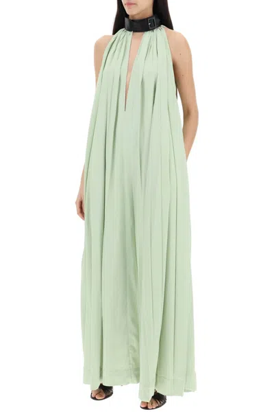 Shop Ferragamo Salvatore  Maxi Dress With Leather Buckle Detail Women In Green