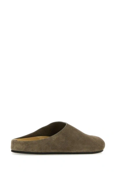 Shop The Row Woman Dove Grey Suede Hugo Slippers In Gray