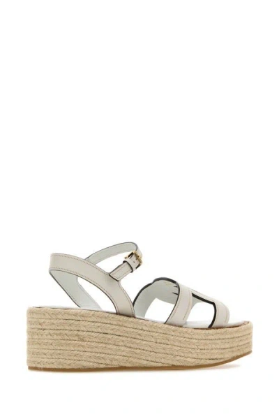 Shop Tod's Woman White Leather Wedges