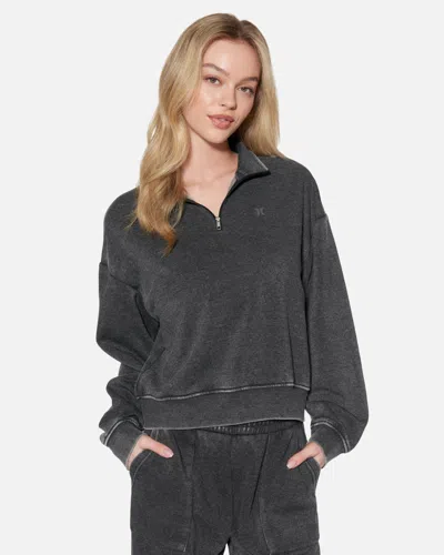 Shop Hyfve Women's Essential Burnout Fleece Half Zip Sweatshirt T-shirt In Black