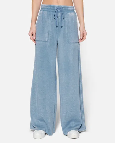 Shop Hyfve Women's Essential Burnout Fleece Wide Leg Pants With Pockets In Gray Blue