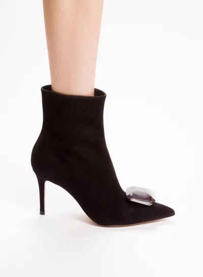 Shop Gianvito Rossi Jaipur Suede Embellished Bootie In Black