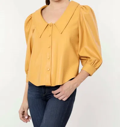 Dolce Cabo Hollie Faux Leather Blouse With Puff Sleeves In Apricot In Beige