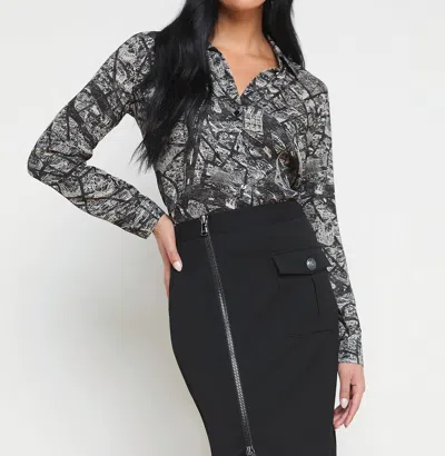 Shop L Agence Nina Silk Blouse In Black/ecru In Multi
