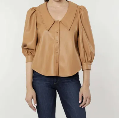 Shop Dolce Cabo Hollie Faux Leather Blouse With Puff Sleeves In Amber In Brown