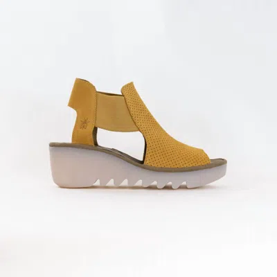 Fly London Women's Wedge Sandal In Honey Suede In Multi