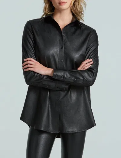 Shop Commando Women's Faux Leather Oversized Button Down Shirt In Black