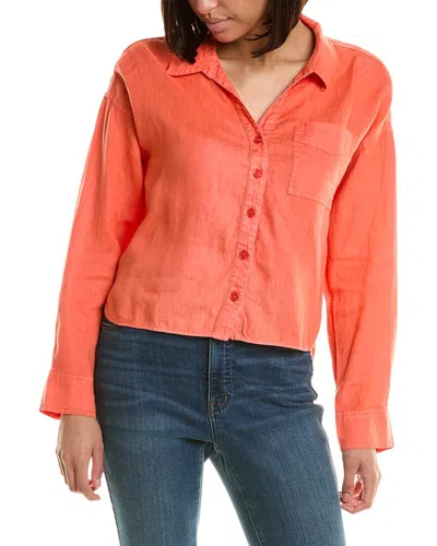 Shop Michael Stars Gracie Crop Button-down Linen Shirt In Pink