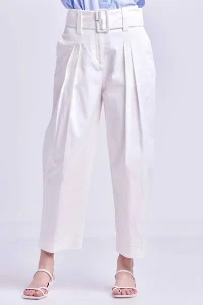 Shop English Factory High Waist Belted Wide Leg Pants In Off White