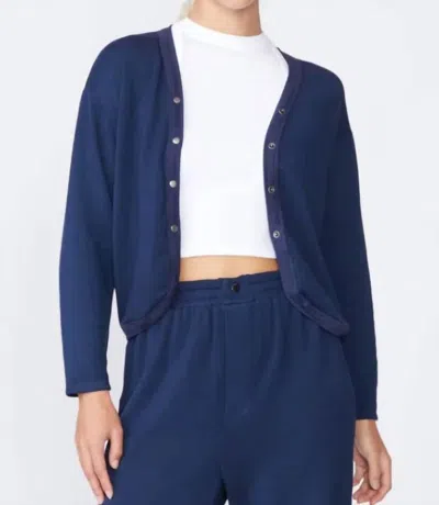 Shop Stateside Softest Fleece Cropped Cardigan In New Navy In Blue