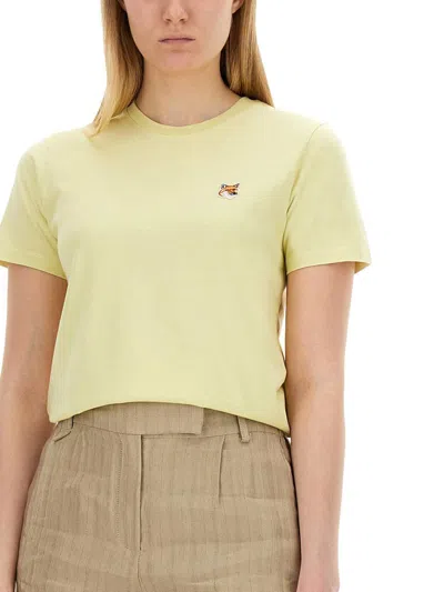 Shop Maison Kitsuné T-shirt With Fox Patch In Yellow