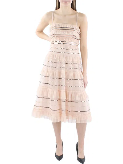 Shop Bcbgmaxazria Womens Metallic Tiered Cocktail And Party Dress In Pink