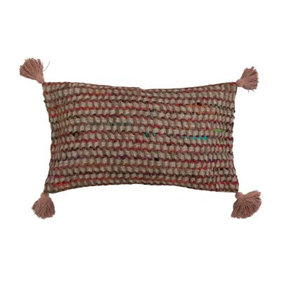 Shop Creative Co-op Lumbar Pillow With Tassels In Brown