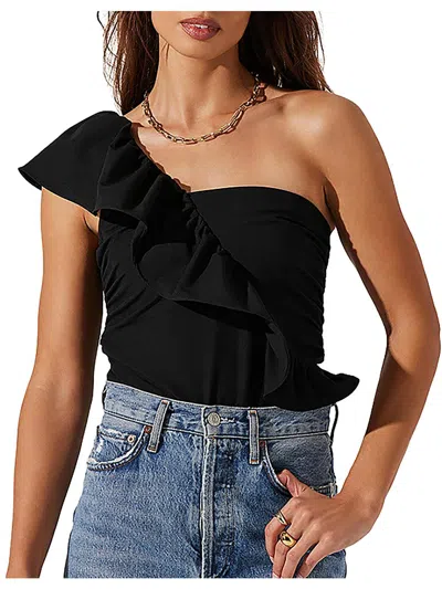 Shop Astr Womens One Shoulder Asymmetrical Bodysuit In Black