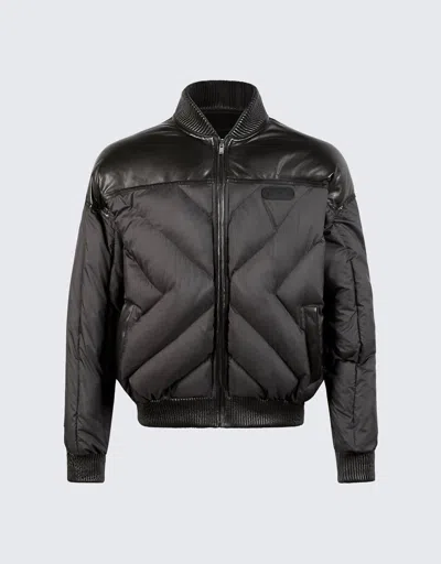 Shop Rta Men's Leather Contrast Puffer Jacket In Black