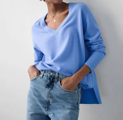 Shop White + Warren Rib Trim V-neck Sweater In Cornflower Blue In Multi