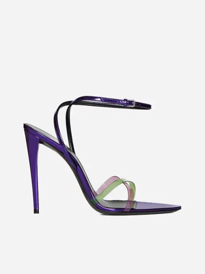 Shop Saint Laurent Gippy Patent Leather And Plexi Sandals In Purple,multicolor