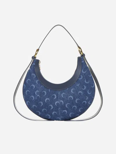Shop Marine Serre Eclips Deadstock Denim And Leather Bag In Blue