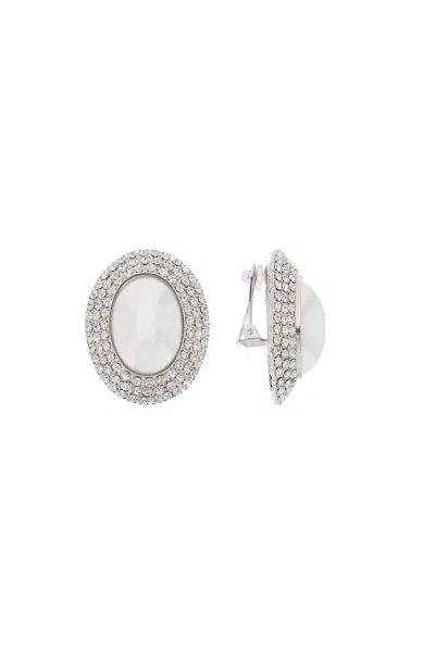 Shop Alessandra Rich Oval Earrings With Pearl And Crystals In Mixed Colours