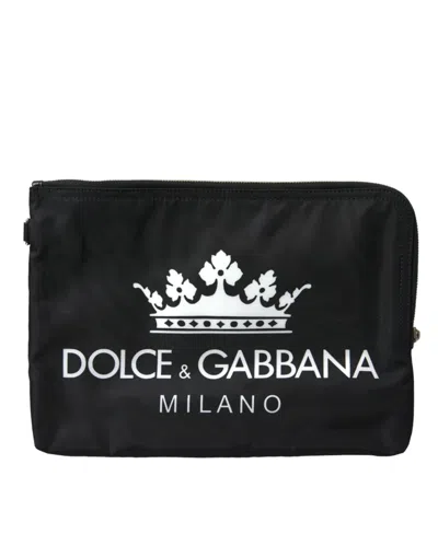 Shop Dolce & Gabbana Black Dg Milano Print Nylon Pouch Clutch Bags