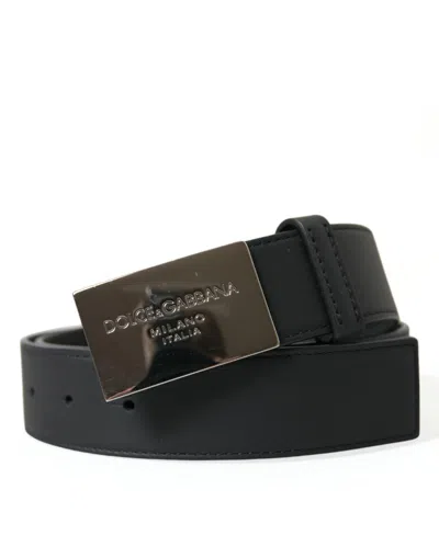 Shop Dolce & Gabbana Black Leather Silver Metal Buckle Men Belt