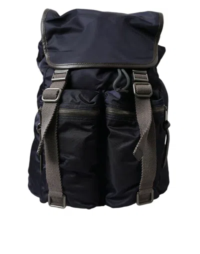 Shop Dolce & Gabbana Blue Brown Nylon Leather Rucksack Backpack Bag