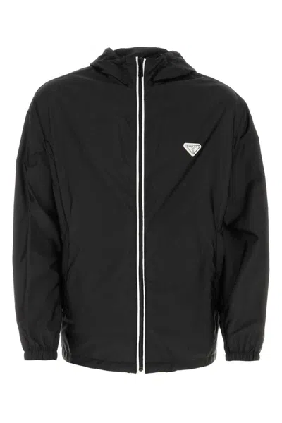 Prada Re-nylon Enamel Triangle-logo Jacket In Black