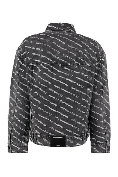 Shop Alexander Wang Printed Denim Jacket In Grey
