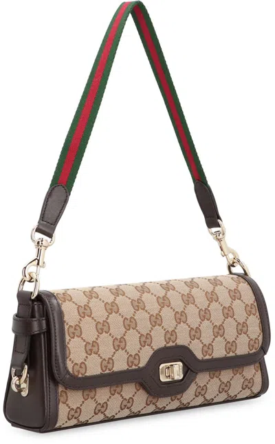 Shop Gucci Luce Fabric Shoulder Bag In Beige