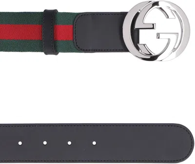 Shop Gucci Web Belt With Double G Buckle In Multicolor