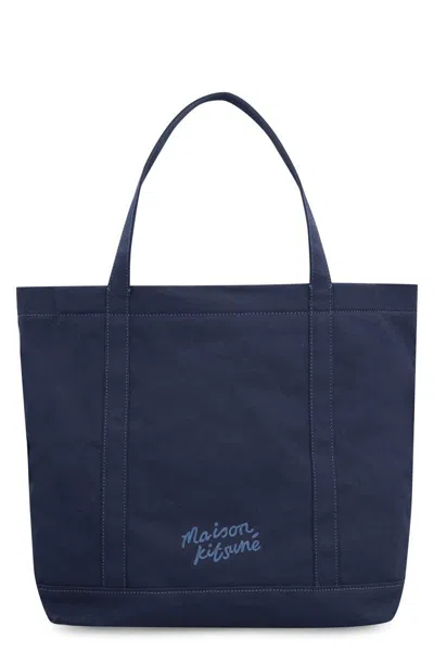 Shop Maison Kitsuné Canvas Large Tote Bag In Blue