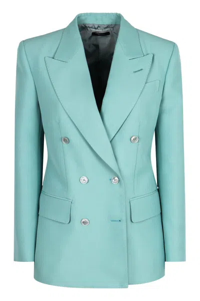 Shop Tom Ford Double-breasted Wool Blazer In Blue
