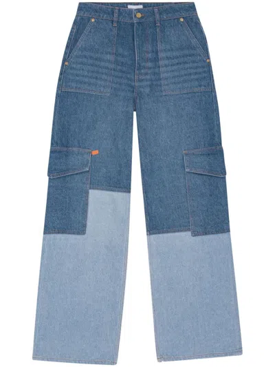 Shop Ganni Trousers In Mid Blue Vintage
